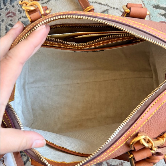 Dooney & Bourke Cognac Pebble Leather Satchel with Removable Strap - Picture 9 of 11